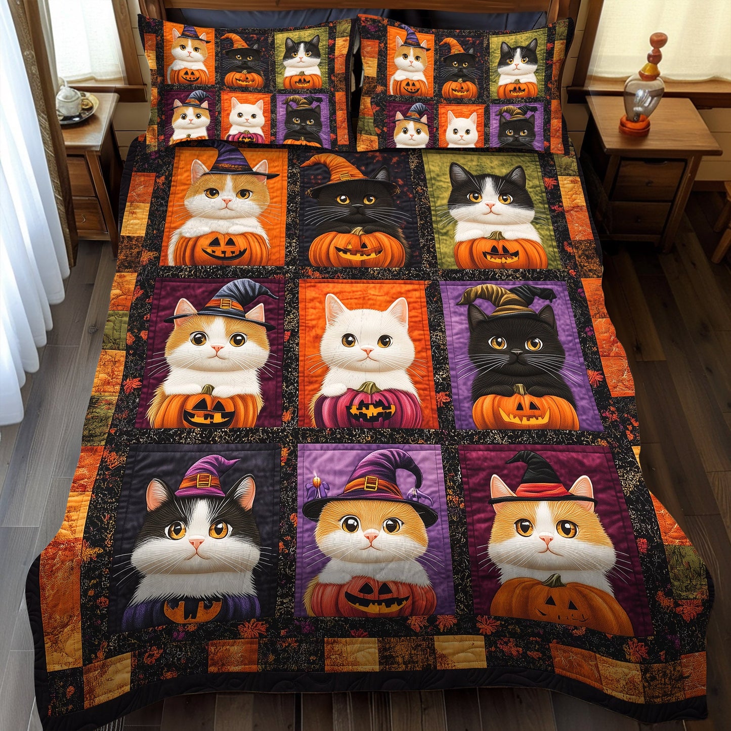 Haunted Whiskers 3-Piece Quilted Bedding Set NCU0TL1173