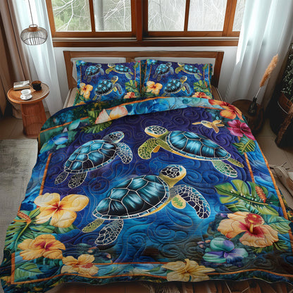 Hawaiian Bliss Turtle 3-Piece Quilted Bedding Set  NCU0TL479