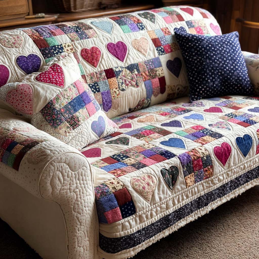 Heart Bliss Quilted Sofa Cover NCU0NT11520