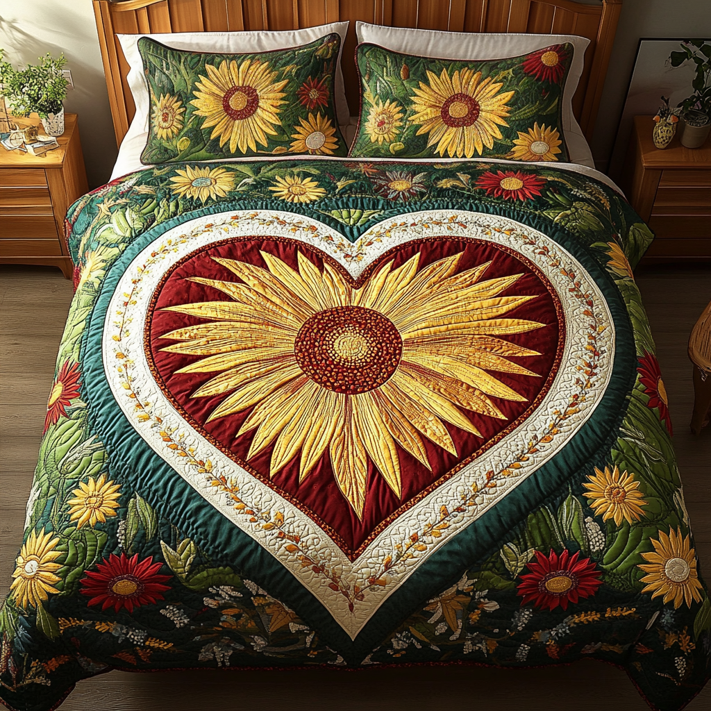 Heart Bloom 3-Piece Quilted Bedding Set NCU0VH2350