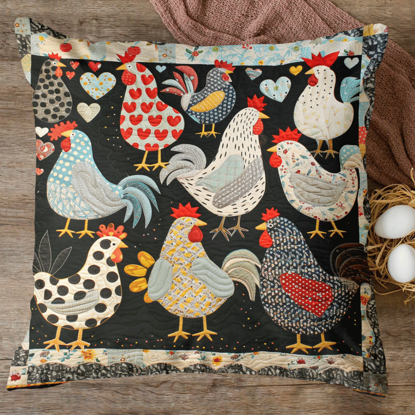Heart Chickens Quilted Pillow Case NCU0TH1203