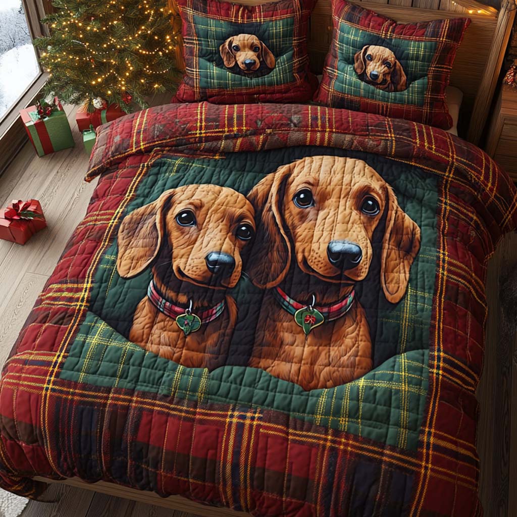 Heart Dachshund 3-Piece Quilted Bedding Set NCU0XD730
