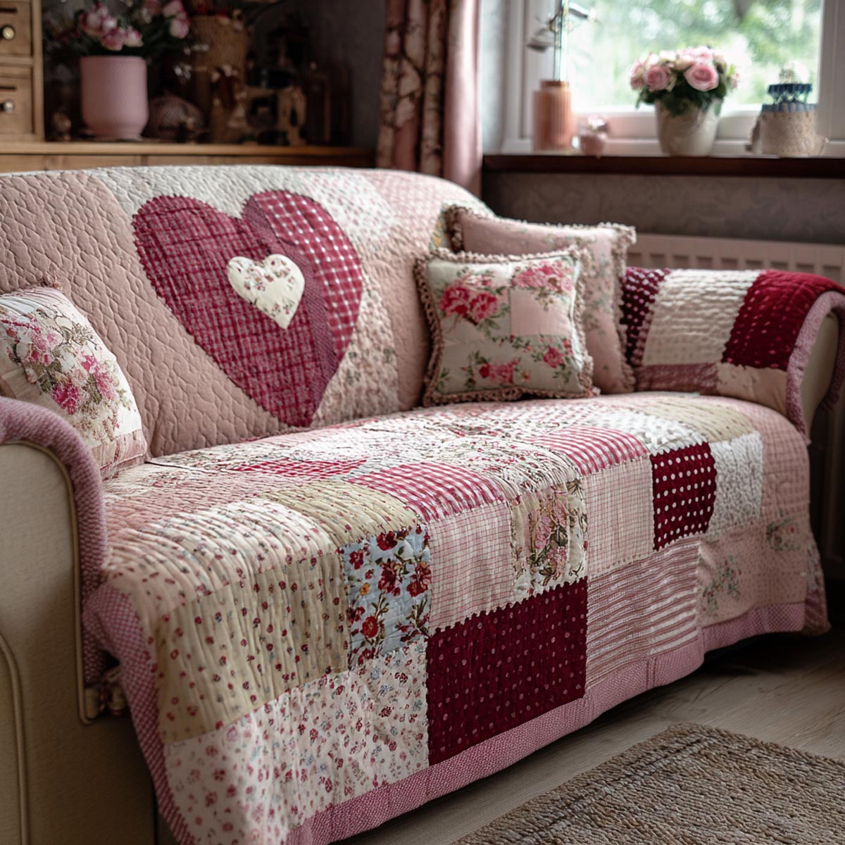 Heart Mosaic Quilted Sofa Cover NCU0DV9141