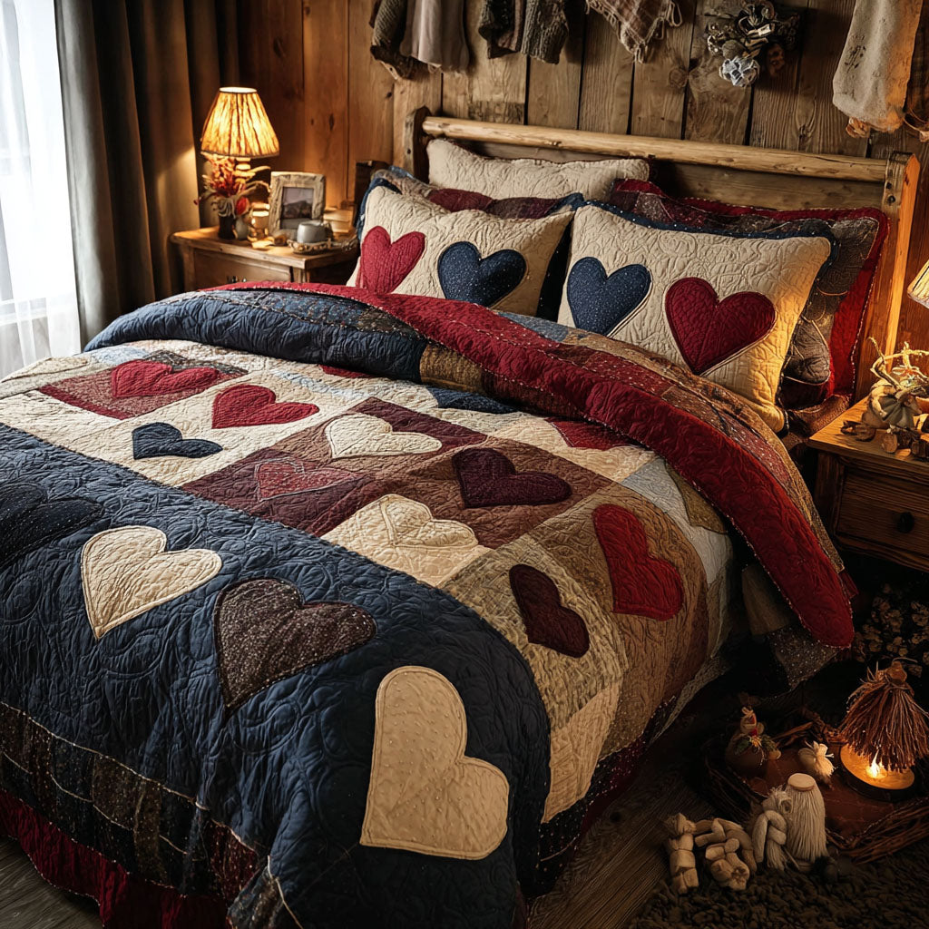 Heart Patch 3-Piece Quilted Bedding Set NCU0DK11583