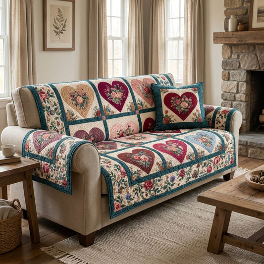 Heart Patch Quilted Sofa Cover NCU0DK12178