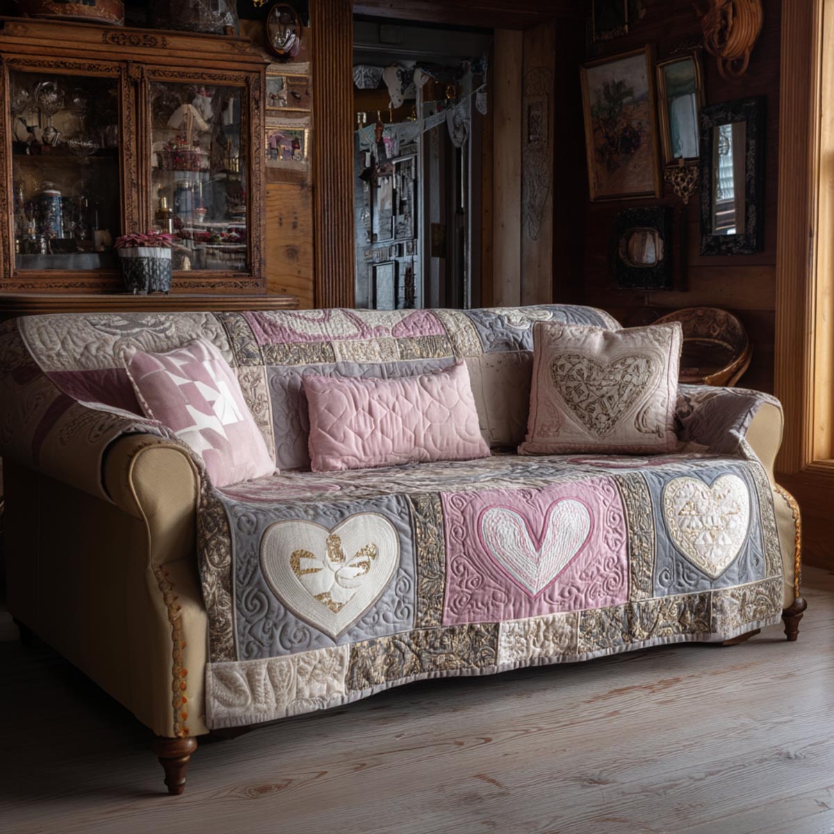 Heart Porch Quilted Sofa Cover NCU0DV9131