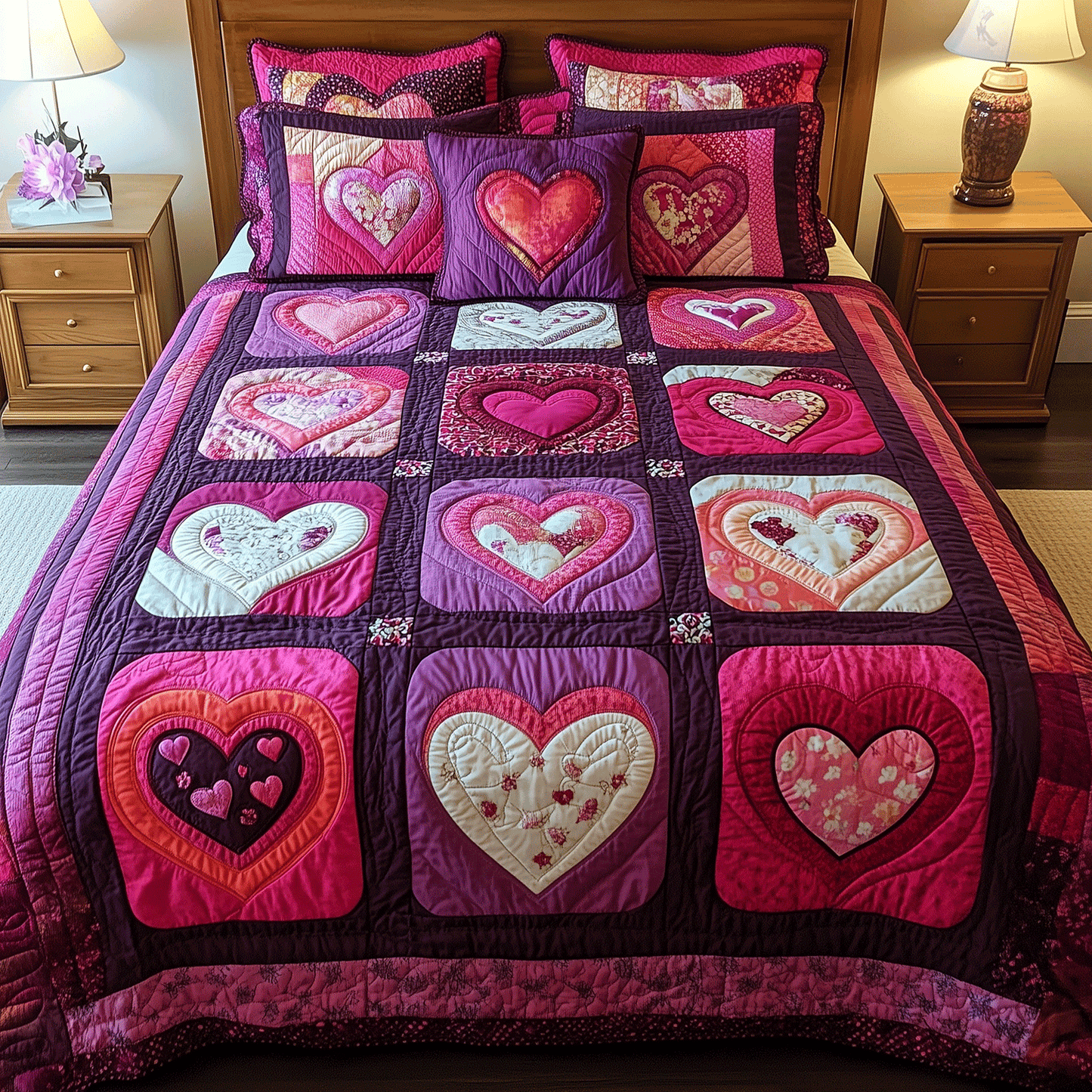 Heart Strings 3-Piece Quilted Bedding Set NCU0TH2516