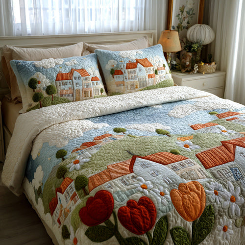 Heart Village 3-Piece Quilted Bedding Set NCU0VL3143