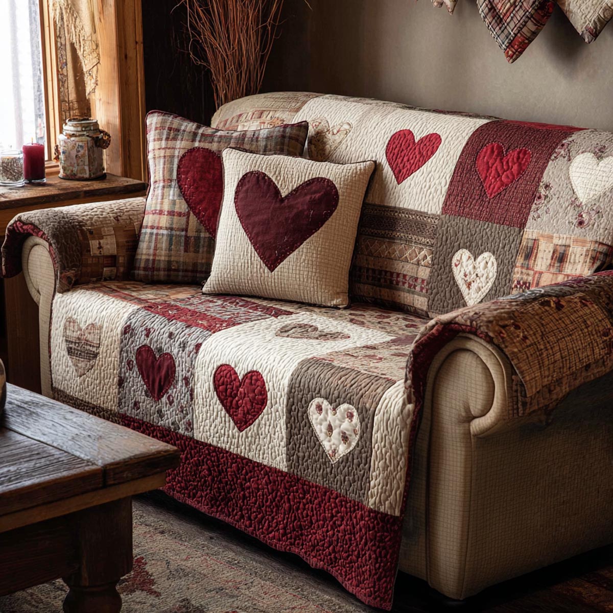 Heart Welcome Quilted Sofa Cover NCU0DV9127