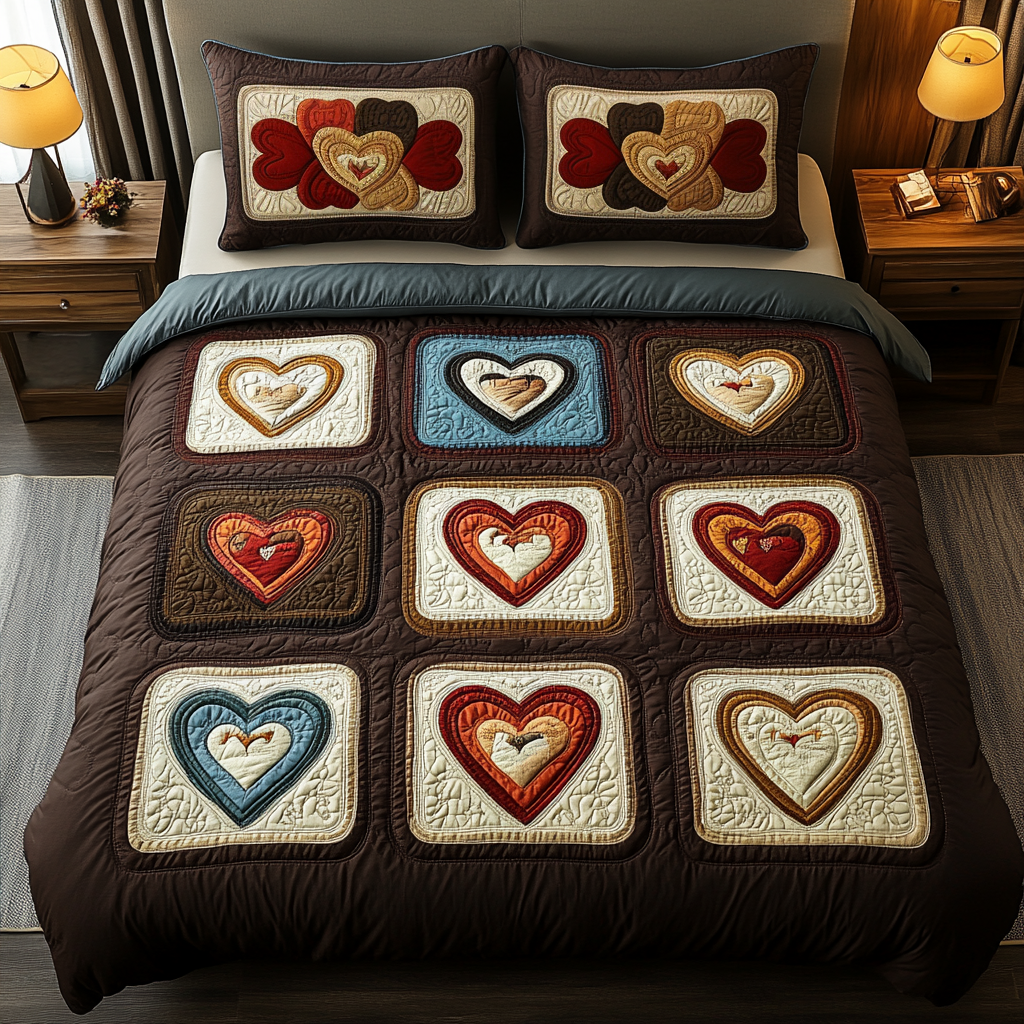 Heart 3-Piece Quilted Bedding Set NCU0VT85