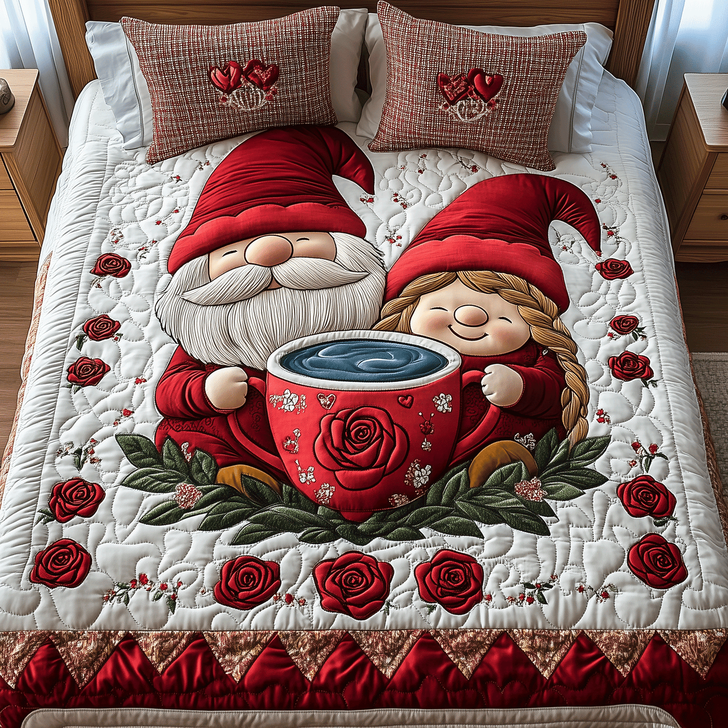 Heartfelt Gnome 3-Piece Quilted Bedding Set NCU0TH2566