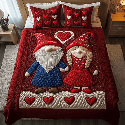 Heartfelt Gnome Bliss 3-Piece Quilted Bedding Set NCU0TH2469