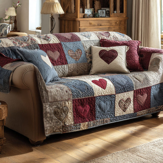 Hearthside Hearts Quilted Sofa Cover NCU0TV1480