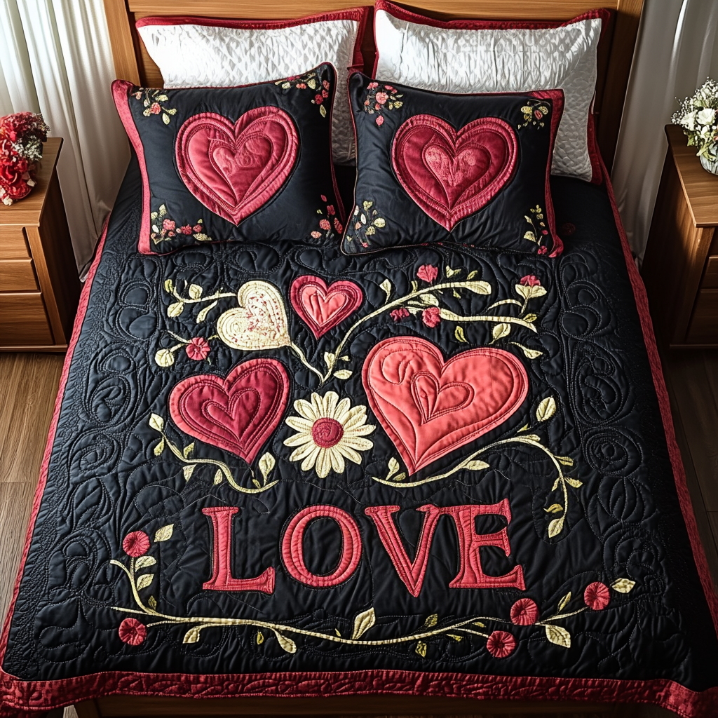 Hearts in Bloom 3-Piece Quilted Bedding Set NCU0TL2359