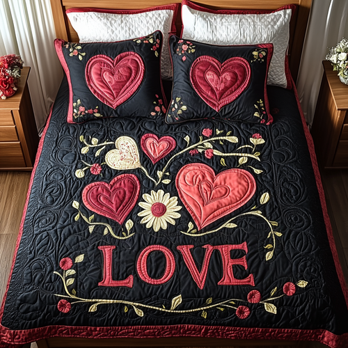 Hearts in Bloom 3-Piece Quilted Bedding Set NCU0TL2359