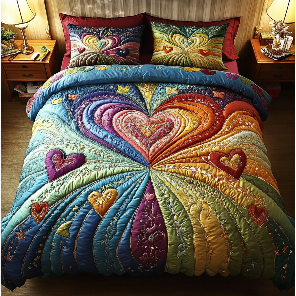Heartstrings Bliss 3-Piece Quilted Bedding Set NCU0DK4260