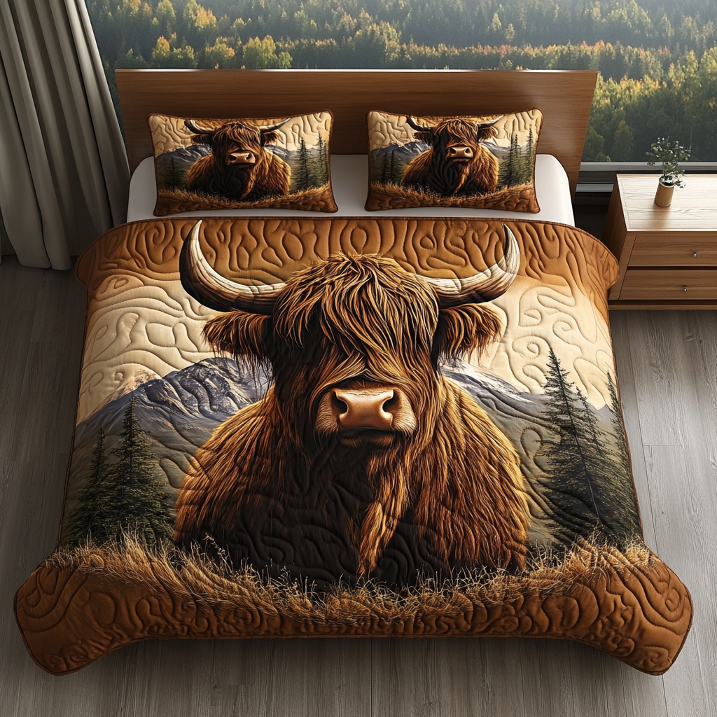 Heather and Horns 3-Piece Quilted Bedding Set NCU0DV3229