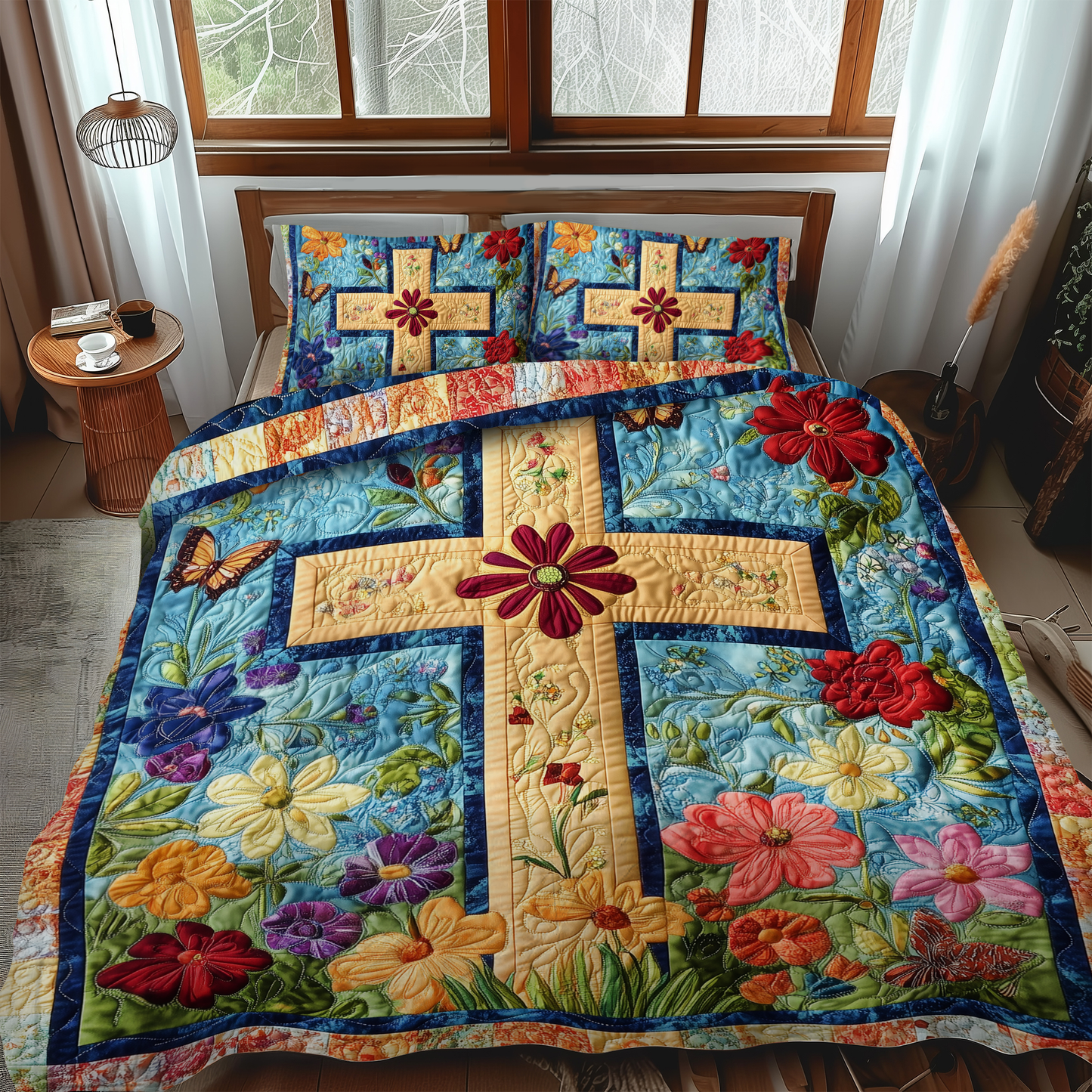 Heavenly Cross 3-Piece Quilted Bedding Set NCU0VL498