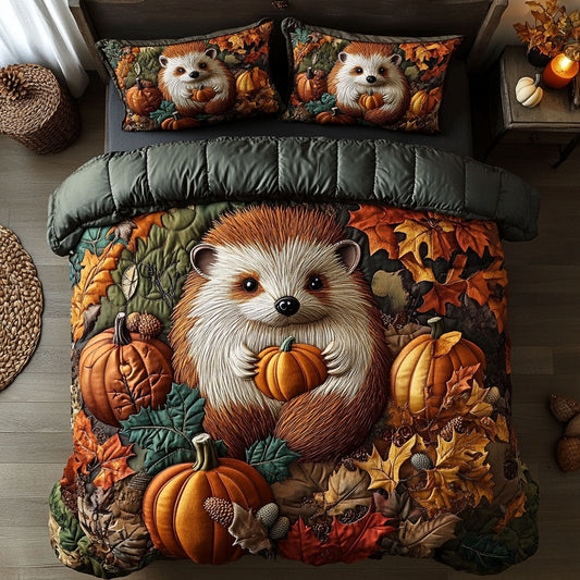 Hedgehog Among Leaves 3-Piece Quilted Bedding Set NCU0PT7929