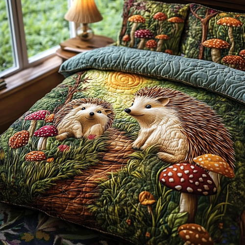 Hedgehog Haven 3-Piece Quilted Bedding Set NCU0DV3996