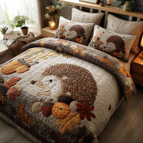 Hedgehog in the Golden Grove 3-Piece Quilted Bedding Set NCU0PT7930