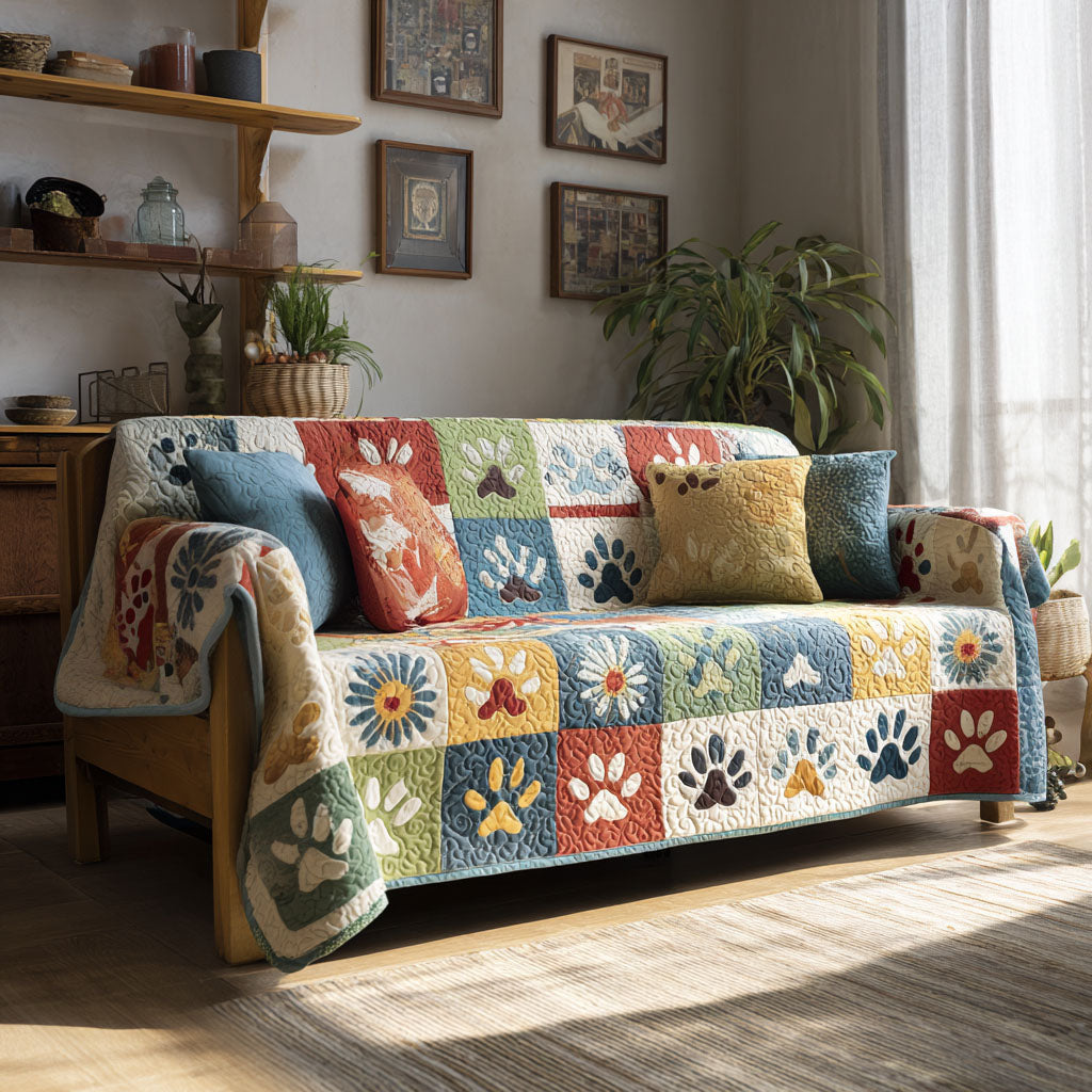 Paw Quilted Sofa Cover NCU0VT363