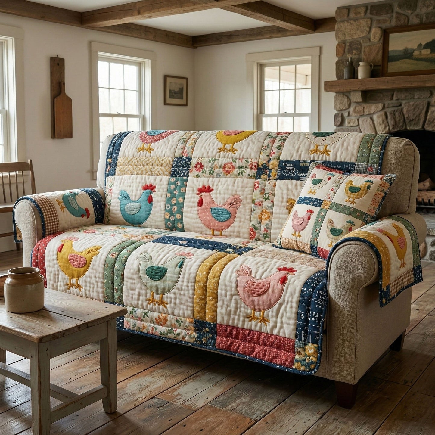 Heirloom Rooster Quilted Sofa Cover NCU0NT12385