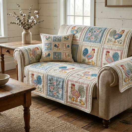 Heirloom Rooster Squares Quilted Sofa Cover NCU0NT12384