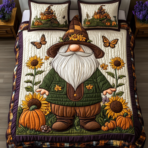 Hello Fall Hello Gnomes 3-Piece Quilted Bedding Set NCU0PT8556