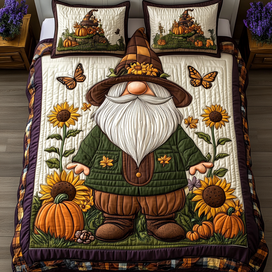 Hello Fall Hello Gnomes 3-Piece Quilted Bedding Set NCU0PT8556