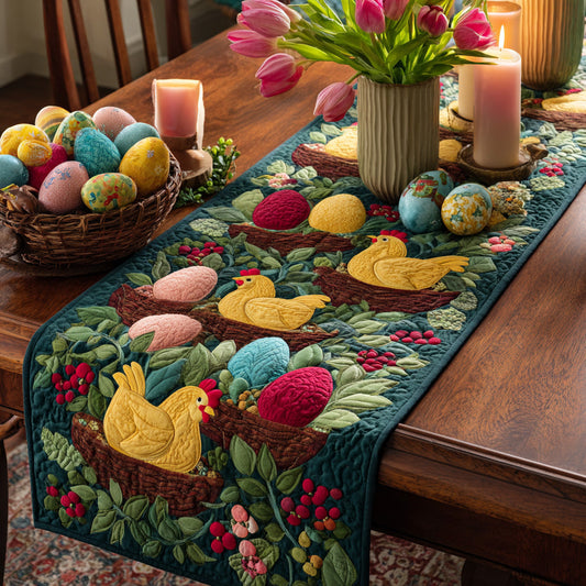 Hen Basket Quilted Table Runner NCU0VL3204