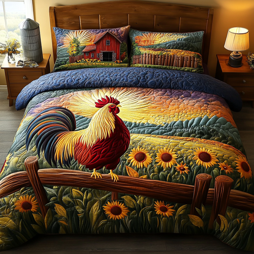Hen Haven 3-Piece Quilted Bedding Set NCU0DK7157