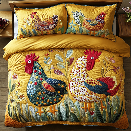 Hen Haven 3-Piece Quilted Bedding Set NCU0VH3588