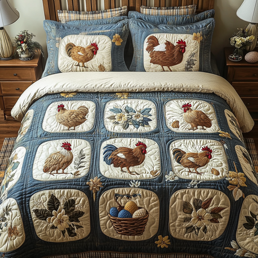 Hen Haven 3-Piece Quilted Bedding Set NCU0VH3963