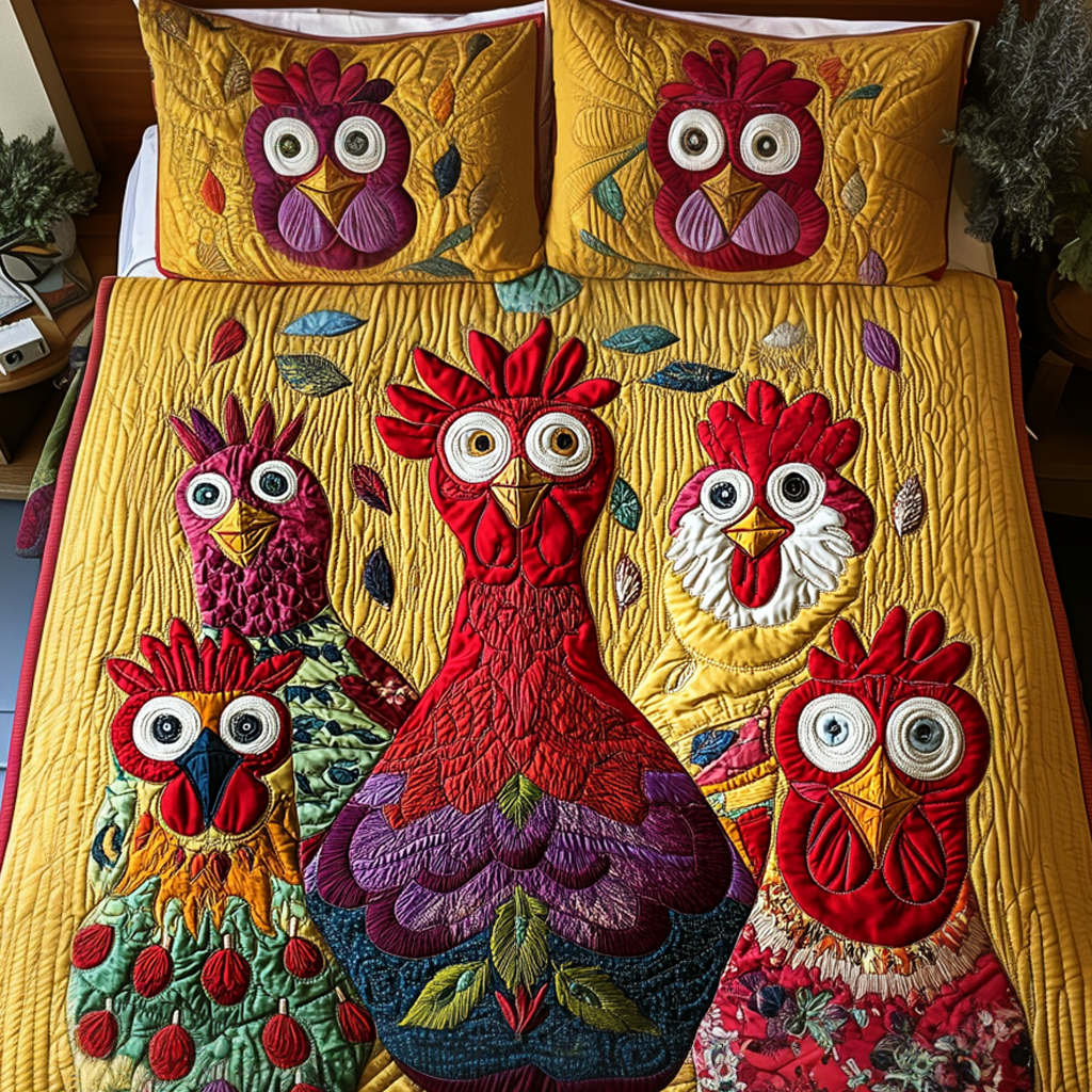 Hen Haven 3-Piece Quilted Bedding Set NCU0VH750