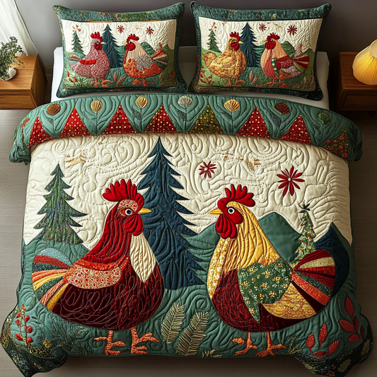 Hen House Charm 3-Piece Quilted Bedding Set NCU0DK2907