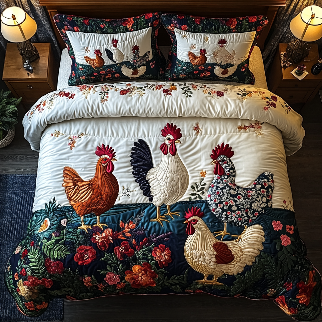 Hen House Delight 3-Piece Quilted Bedding Set NCU0DK2346