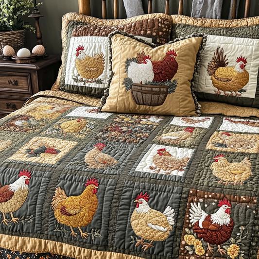 Hen Parade 3-Piece Quilted Bedding Set NCU0VH3960