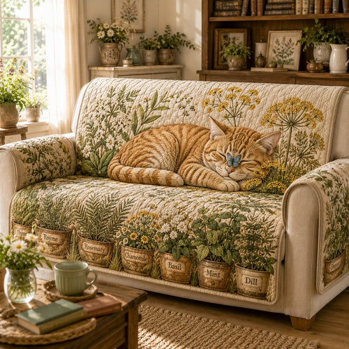 Herbal Butterfly Purr Quilted Sofa Cover NCU0VL3899