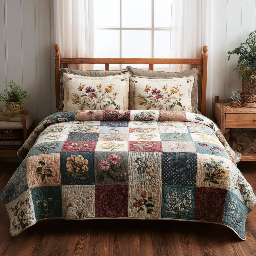 Herbal Hexagons 3-Piece Quilted Bedding Set NCU0VL3244