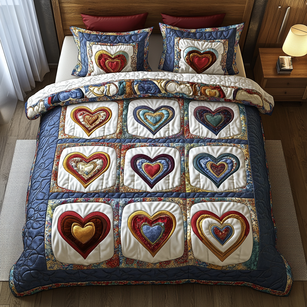Heart 3-Piece Quilted Bedding Set NCU0VT85