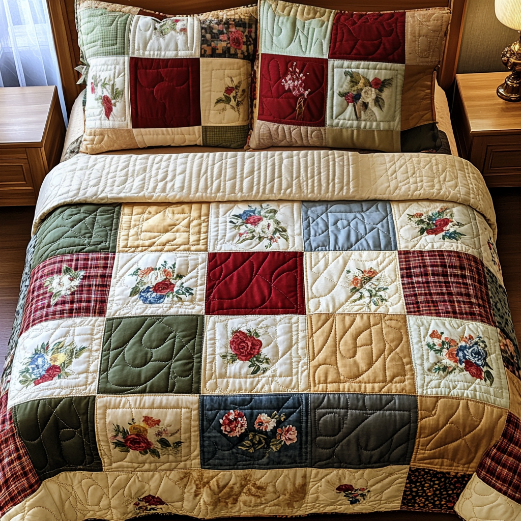 Heritage Hearts 3-Piece Quilted Bedding Set NCU0VH2247 – Vantique