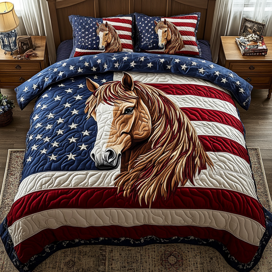 Heritage Horse 3-Piece Quilted Bedding Set NCU0VH4218