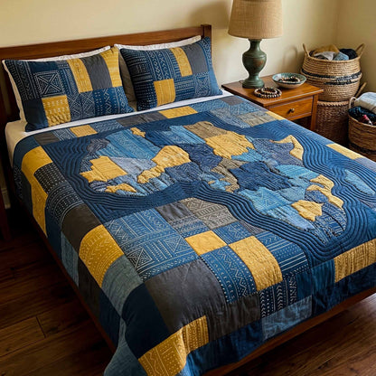 Heritage Map 3-Piece Quilted Bedding Set NCU0XD2744