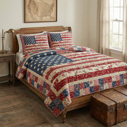 Heritage Patchwork Flag 3-Piece Quilted Bedding Set NCU0NT12365