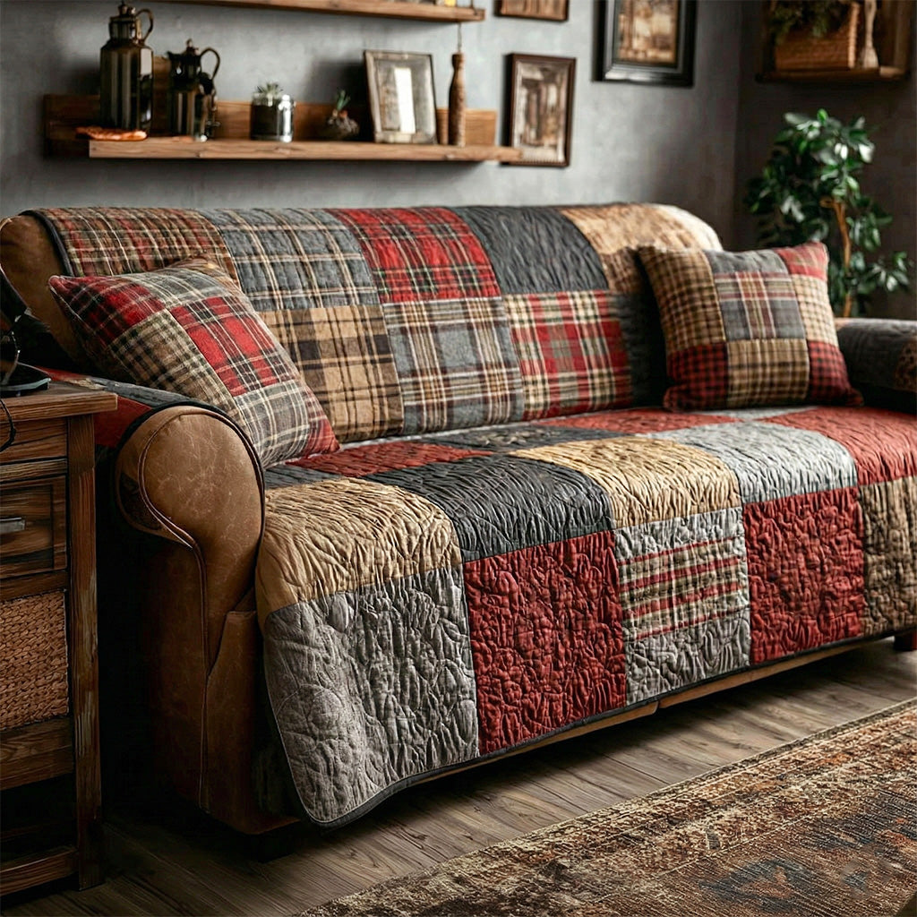 Farmhouse Patchwork Quilted Sofa Cover NCU0VT365