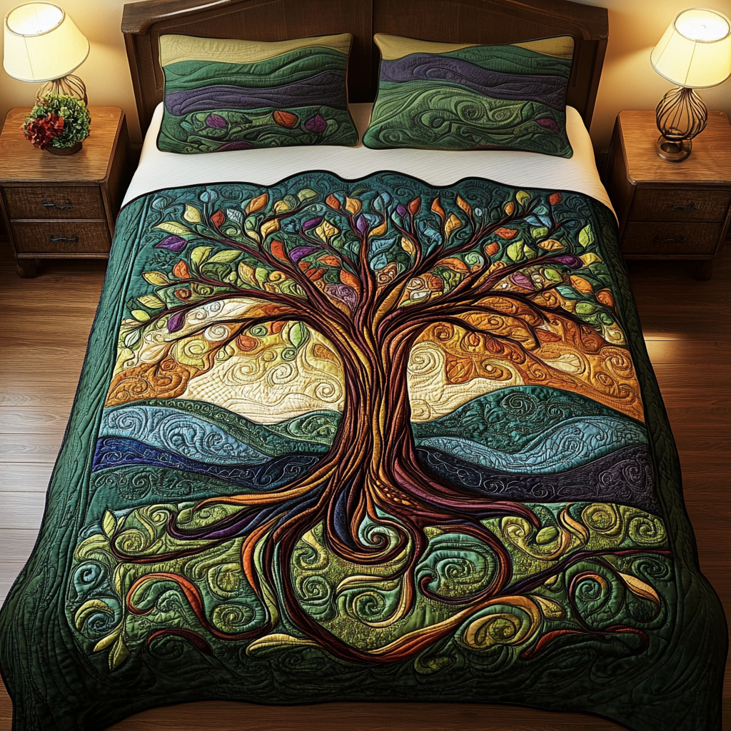 Heritage Tree 3-Piece Quilted Bedding Set NCU0VH964 – Vantique