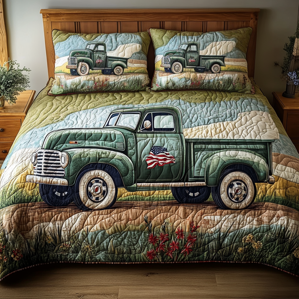 Heritage Wheels 3-Piece Quilted Bedding Set NCU0VH4133