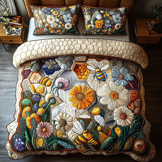 Hexagon Harmony 3-Piece Quilted Bedding Set NCU0PT3936