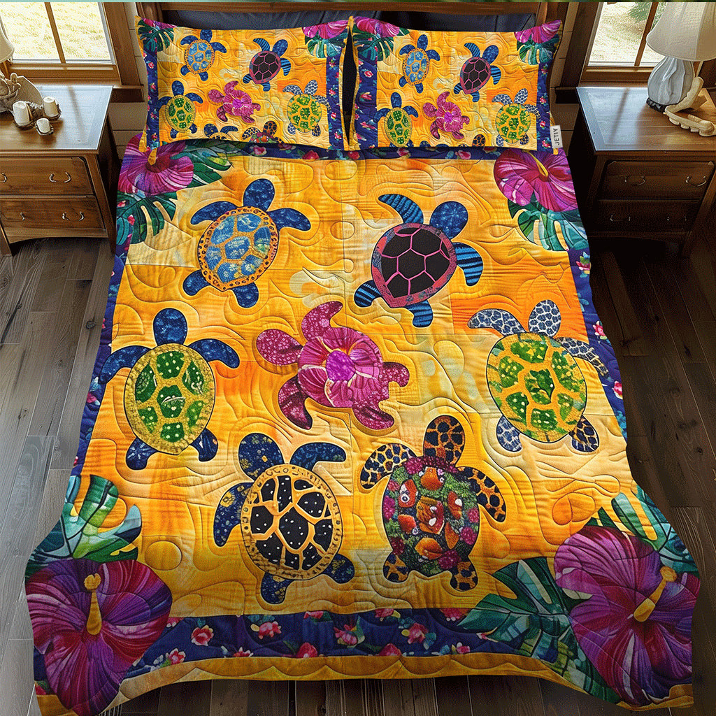 Hibiscus Turtle 3-Piece Quilted Bedding Set NCU0TL466